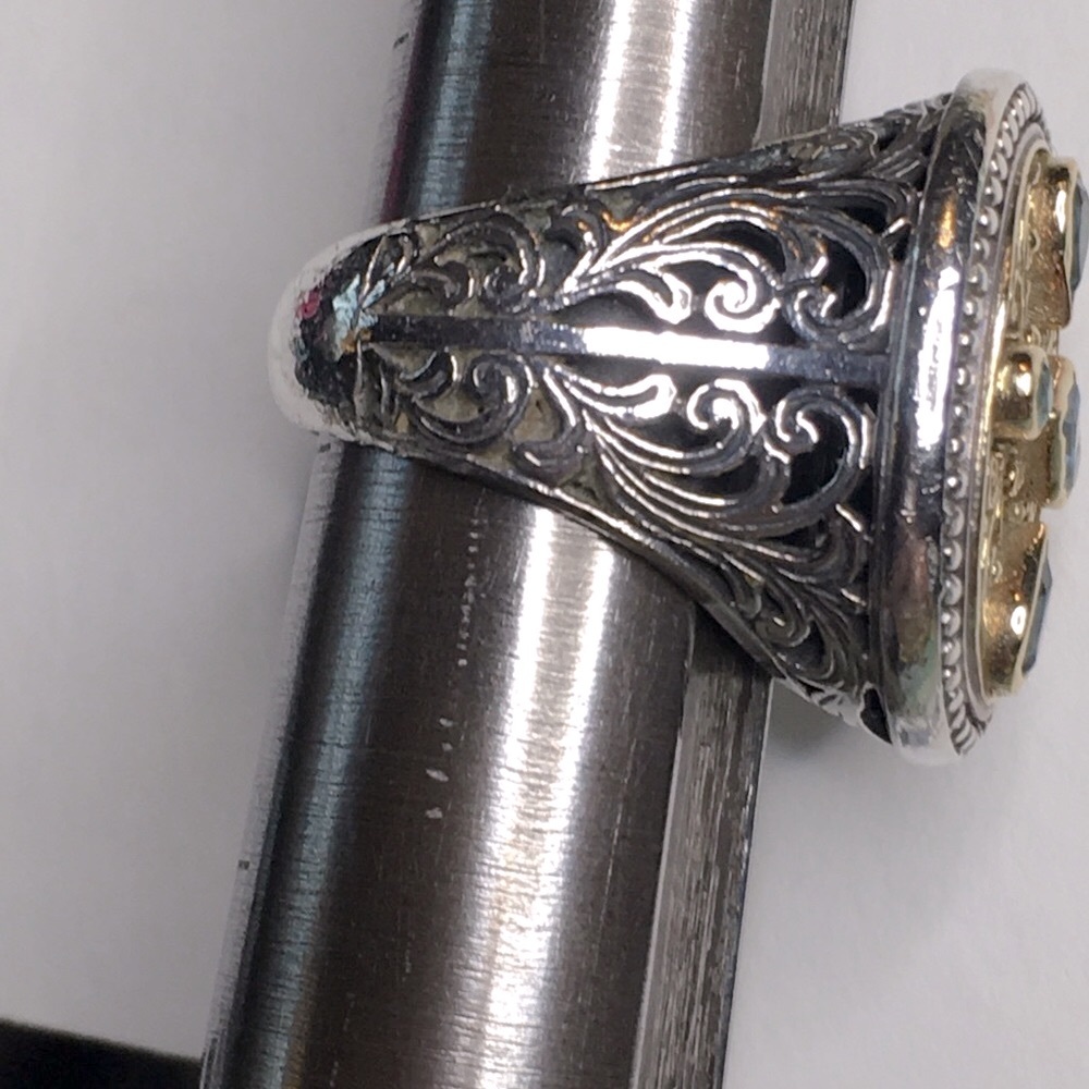 Konstantino Gold and Light Blue Gemstone Oval Filigree Ring - Picture 6 of 10